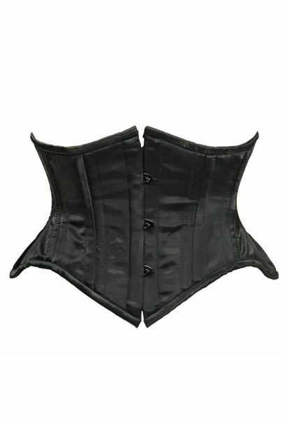 Shop Daisy Corsets Lingerie & Outerwear Corsetry-Top Drawer Black Satin Double Steel Boned Curvy Cut Waist Cincher