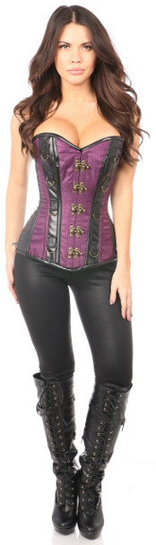 Shop Daisy Corsets Lingerie & Outerwear Corsetry-Top Drawer Plum Brocade & Faux Leather Steel Boned Corset
