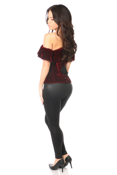 Shop Daisy Corsets Lingerie & Outerwear Corsetry-Top Drawer Dark Red Velvet Off-The-Shoulder Steel Boned Corset