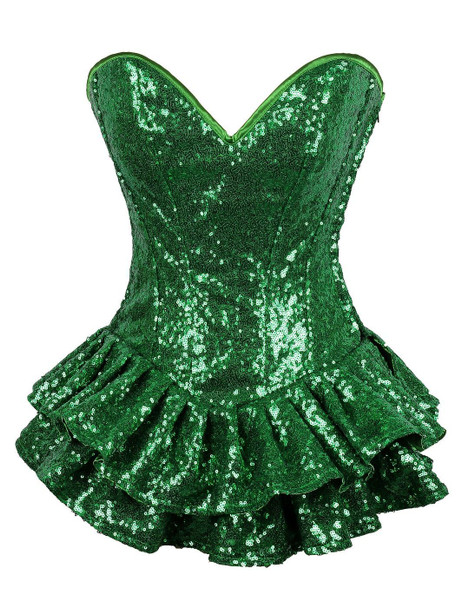 Shop Daisy Corsets Lingerie & Outerwear Corsetry-Top Drawer Green Sequin Steel Boned Mini Corset Dress