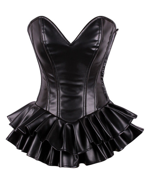 Shop Daisy Corsets Lingerie & Outerwear Corsetry-Top Drawer Black Faux Leather Steel Boned Mini Corset Dress