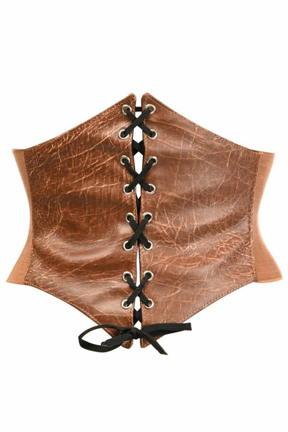 Shop Daisy Corsets Lingerie & Outerwear Corsetry-Lavish Distressed Brown Faux Leather Corset Belt