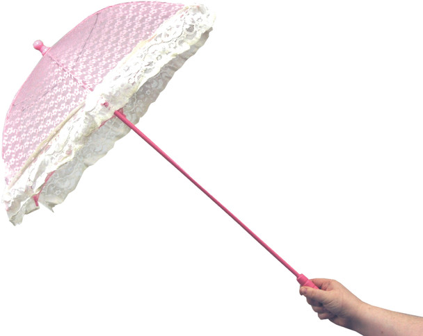 Women's 33" Lace Parasol With Ruffle Pink