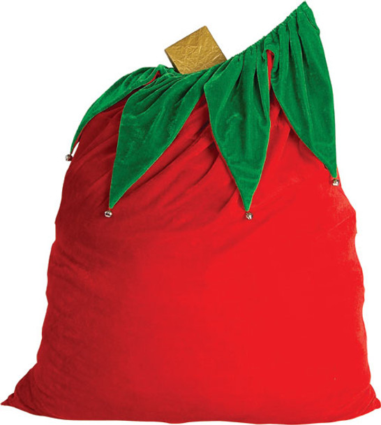 Velvet Santa Bag With Bells Adult