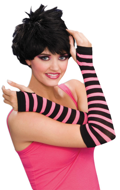 Gloves Striped Black & Pink Adult