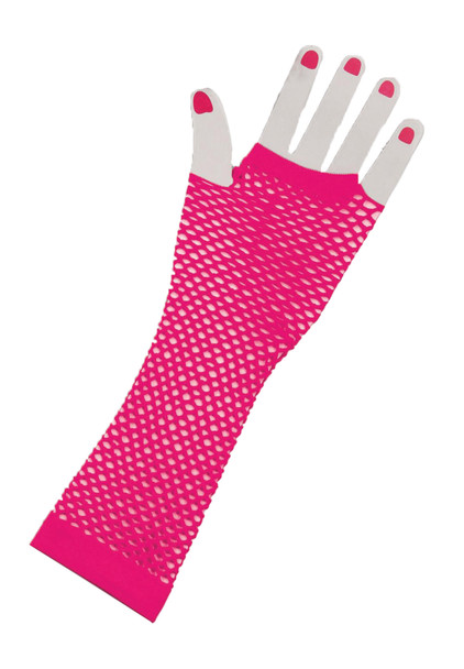 Gloves Fingerless Long Pink Adult