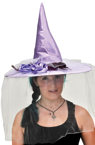 Women's Witch Hat Purple Satin With Feather