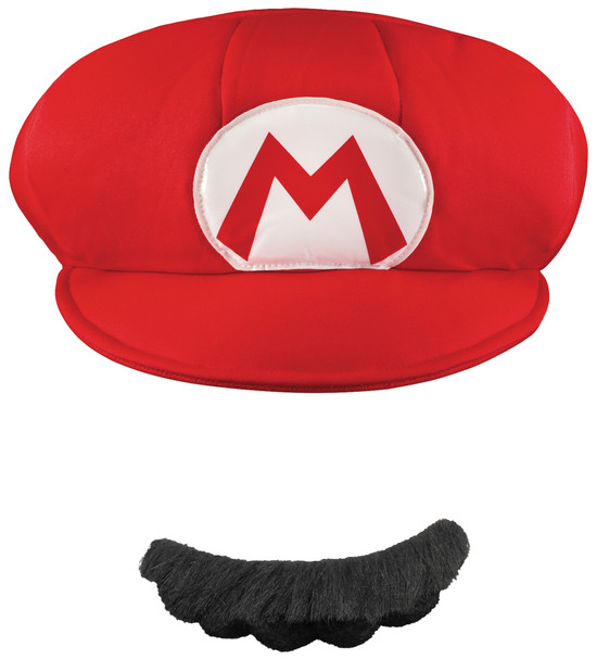 Men's Mario Hat & Mustache-Super Mario Brothers Adult
