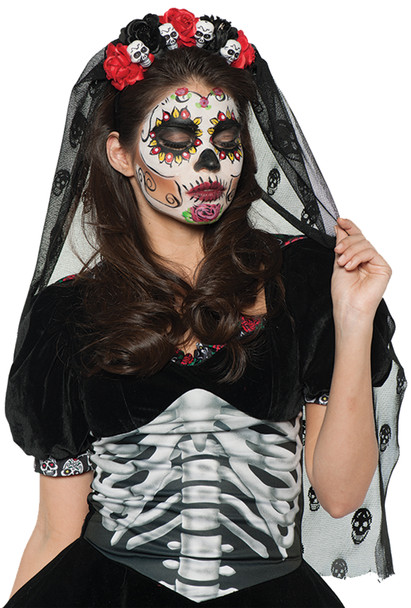 Women's Day Of The Dead Mantilla Deluxe Adult Halloween Accessory