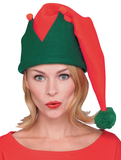 Red & Green Long Elf Hat Adult