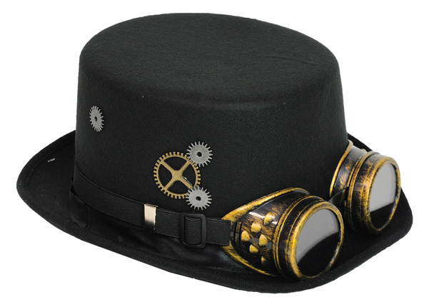 Steampunk Hat Black With Goggles Adult