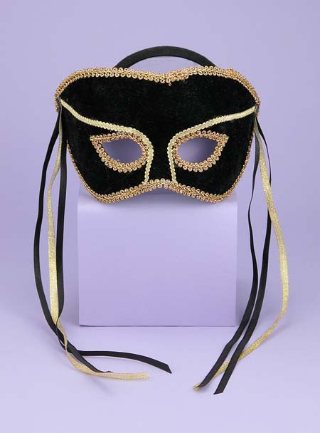 Women's Black & Gold Venetian Mask With Headband