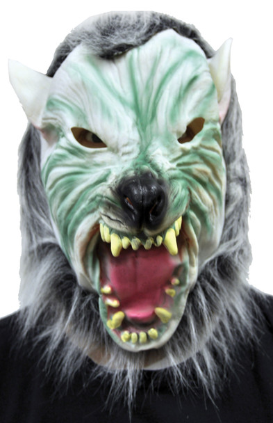 Silver Wolf Mask With Hair Adult