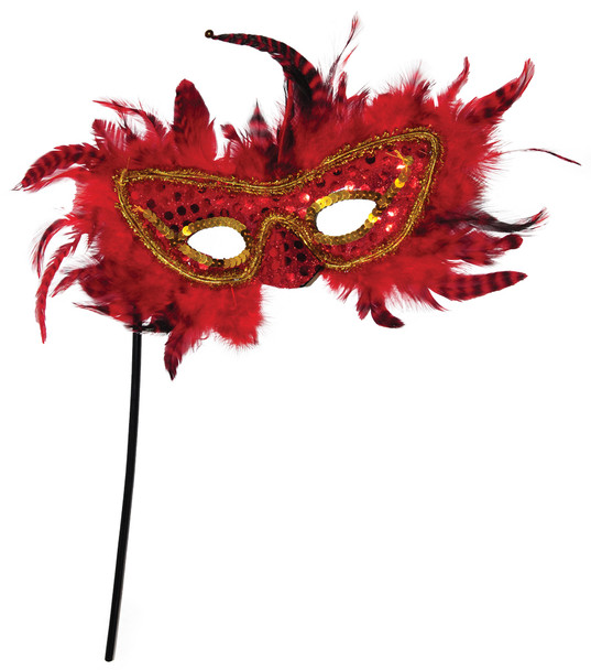 Women's Feather Mask With Stick-Assorted Colors