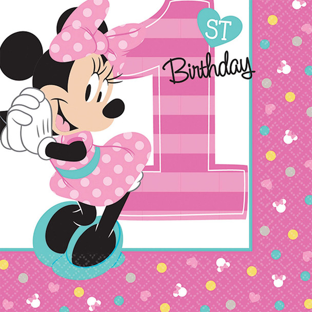 5" Minnie 1st Beverage Napkins-Pack Of 16