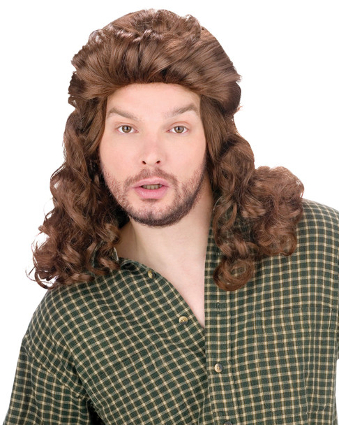 Men's Wig Mullet Per Medium Brown