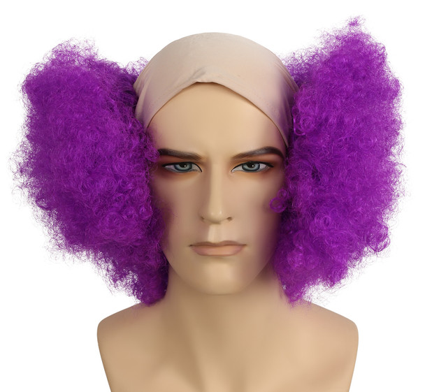 Men's Wig Bald Curly Clown Fl Front Dark Purple