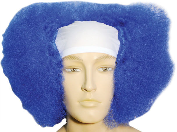 Men's Wig Bald Curly Clown White Front Blue