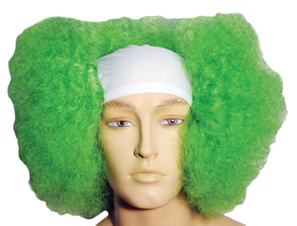 Men's Wig Bald Curly Clown White Front Green
