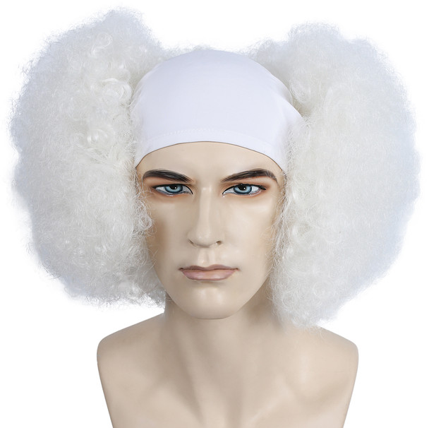 Men's Wig Bald Curly Clown White Front White