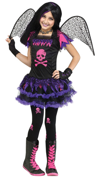 Girl's Pink Skull Fairy Child Costume