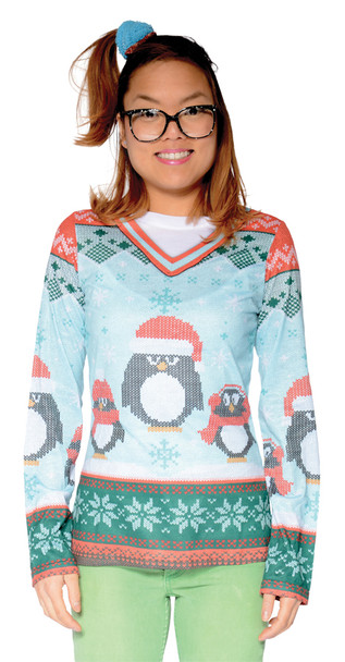 Women's Lady's Ugly Winter Penguin Sweater Shirt Adult Costume