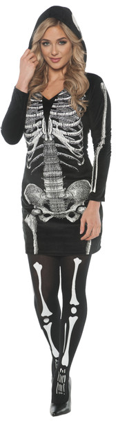 Women's Skeletal Hoodie Dress Adult Costume