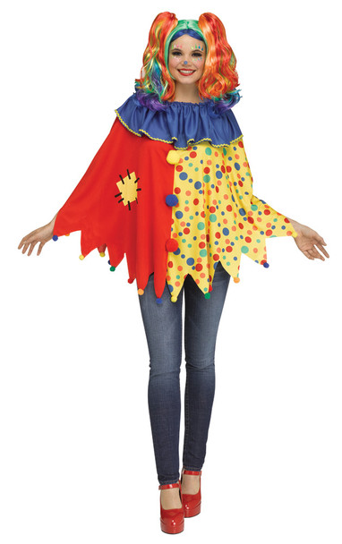 Women's Multi-Color Clown Poncho Adult Costume