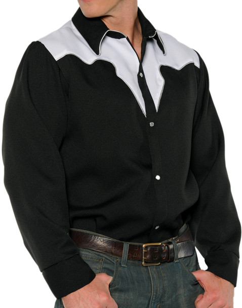 Men's Cowboy Shirt-Black & White Adult Costume