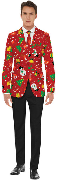 Men's Red Icon Christmas Jacket & Tie Suit Adult Costume