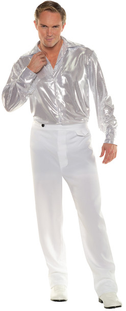 Men's Disco Shirt-Silver White Adult Costume