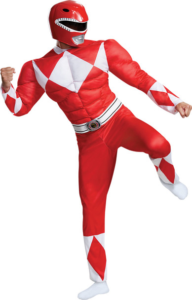 Men's Red Ranger Classic Muscle-Mighty Morphin Adult Costume