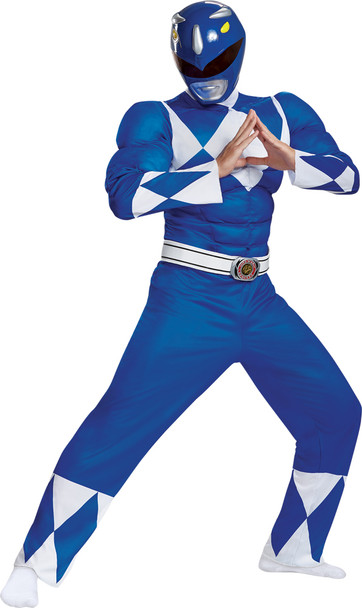 Men's Blue Ranger Classic Muscle-Mighty Morphin Adult Costume