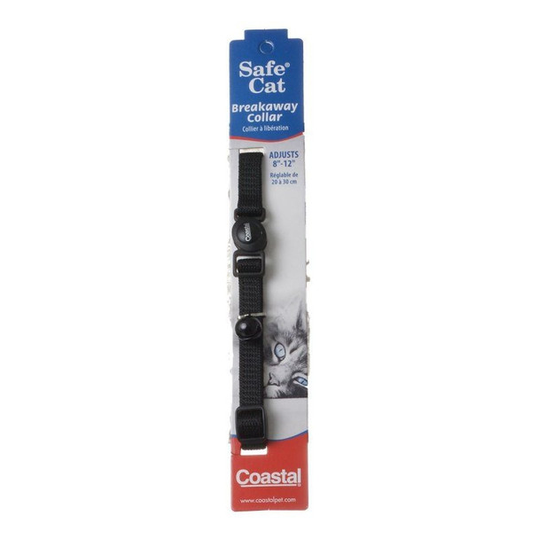 Coastal Pet Safe Cat Nylon Adjustable Breakaway Collar - Black - 8in.-12in. Neck