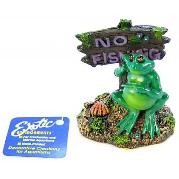 Blue Ribbon Pot Belly Frog No Fishing Sign Ornament - 3"L x 3"W x 3.5"H