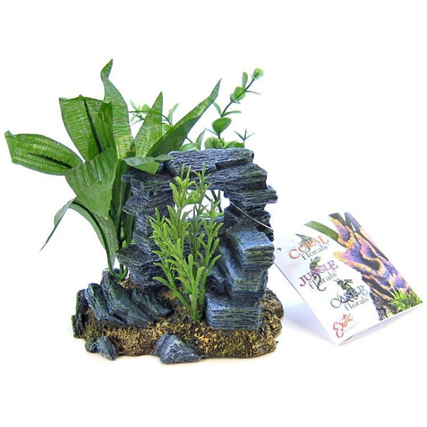 Blue Ribbon Rock Arch with Plants Ornament - Small - 5.5"L x 4"W x 5.5"H