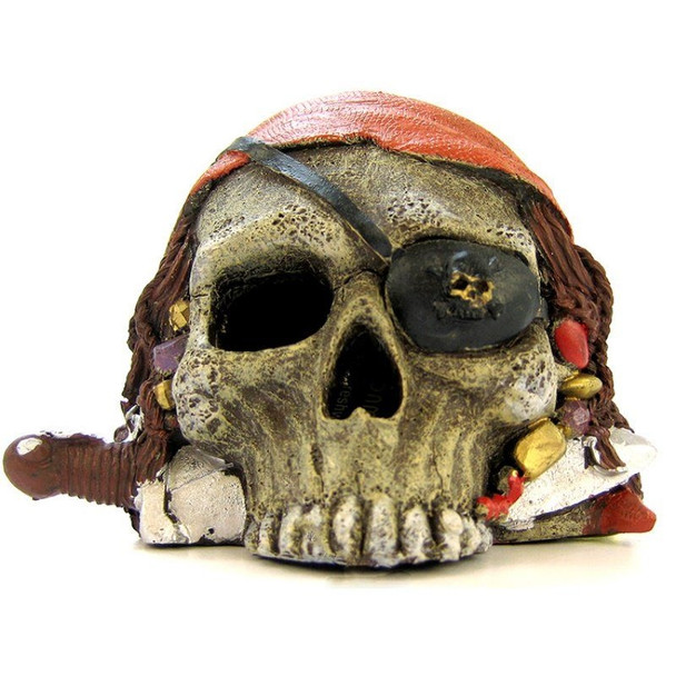 Blue Ribbon Pirate Skull Ornament - 4" Tall