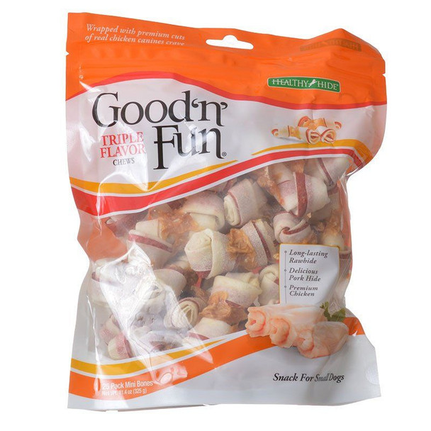 Healthy Hide Good 'n' Fun Triple-Flavor Bones - Beef, Pork & Chicken - Mini - 25 Pack