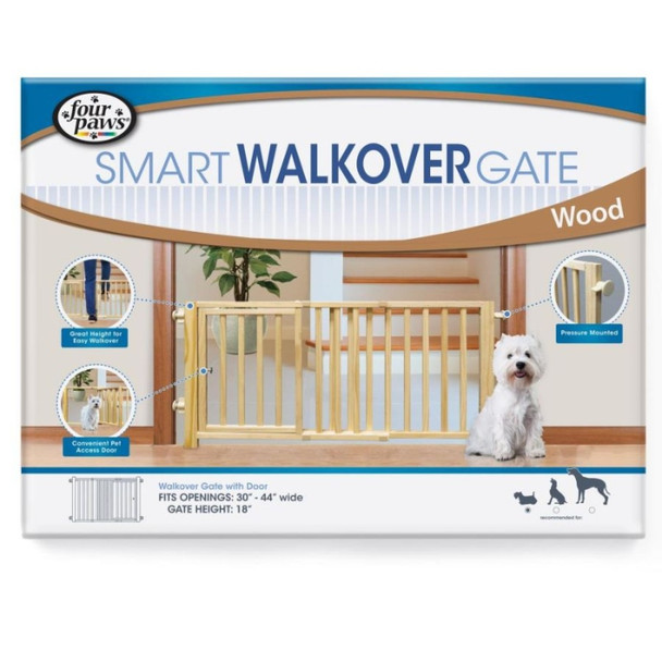 Four Paws Walk Over Wood Safety Gate with Door - 30"-44" Wide x 18" High