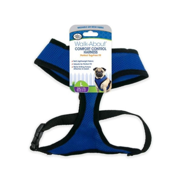 Four Paws Comfort Control Harness - Blue - Large - For Dogs 11-18 lbs (19"-23" Chest & 13"-15" Neck)