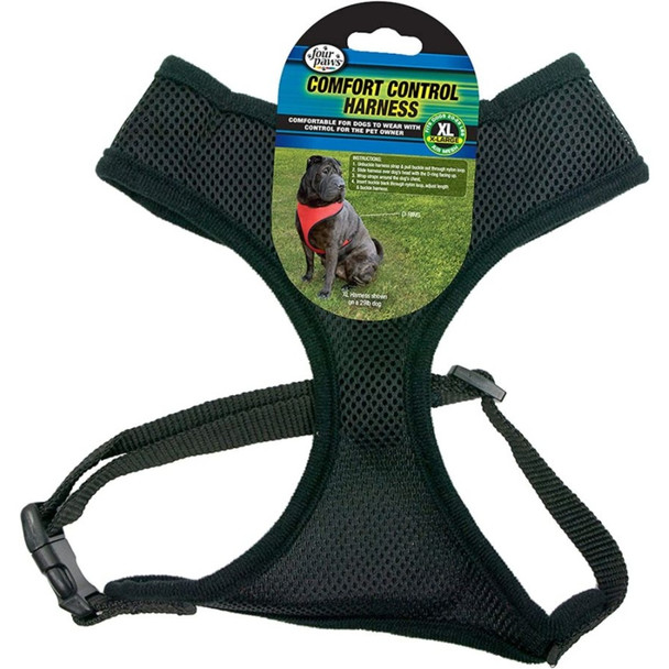 Four Paws Comfort Control Harness - Black - X-Large - For Dogs 20-29 lbs (20"-29" Chest & 15"-17" Neck)