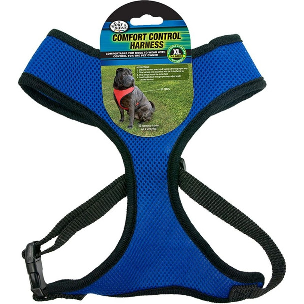 Four Paws Comfort Control Harness - Blue - X-Large - For Dogs 29-29 lbs (20"-29" Chest & 15"-17" Neck)