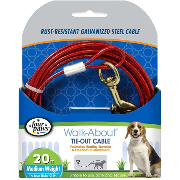 Four Paws Dog Tie Out Cable - Medium Weight - Red - 20" Long Cable