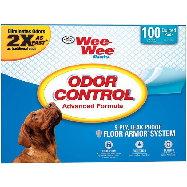 Four Paws Wee Wee Pads - Odor Control - 100 Pack - (22"L x 23"W)