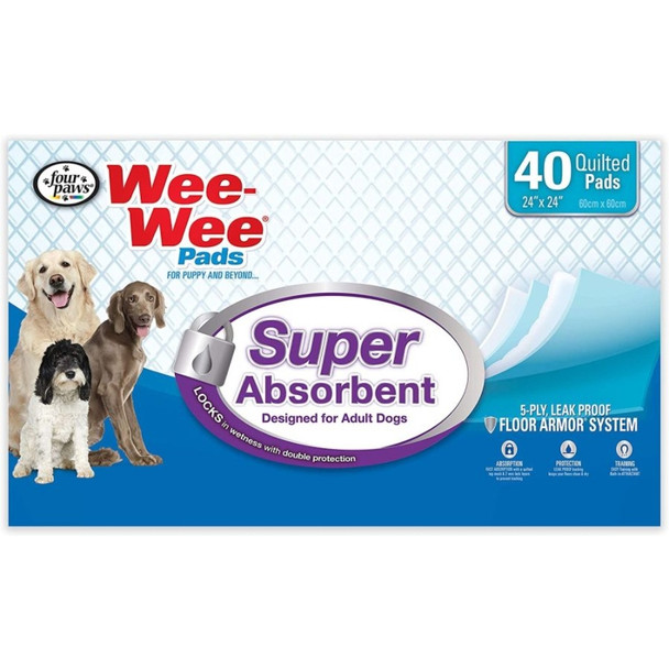 Four Paws Wee Wee Pads - Super Absorbent - 40 Pack - (24"L x 24"W)