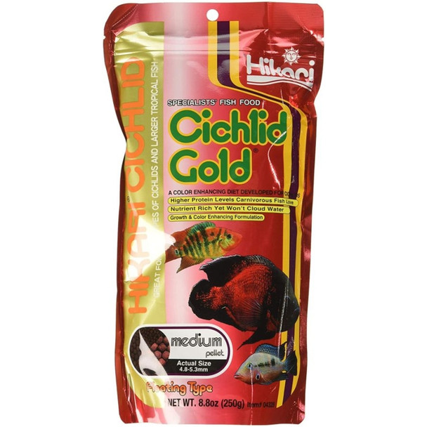 Hikari Cichlid Gold Color Enhancing Fish Food - Medium Pellet - 8.8 oz