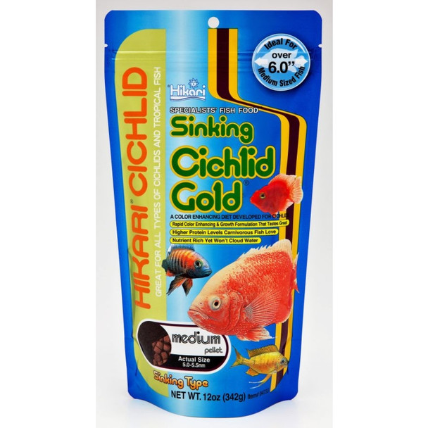 Hikari Cichlid Gold Color Enhancing Sinking Fish Food - Medium Pellet - 12 oz