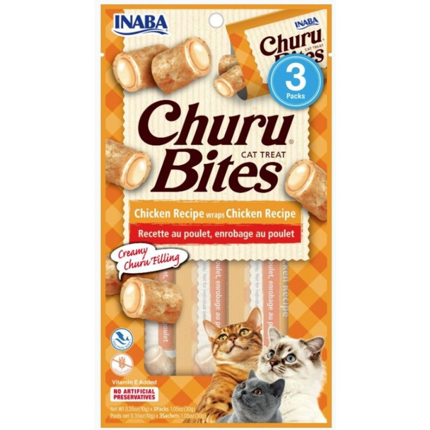 Inaba Churu Bites Cat Treat Chicken Recipe wraps Chicken Recipe - 3 count