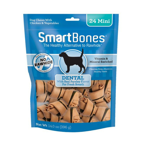 SmartBones Dental Bones - Chicken & Vegetable Dog Chews - Mini - 2" Long - Dogs under 20 Lbs (24 Pack)