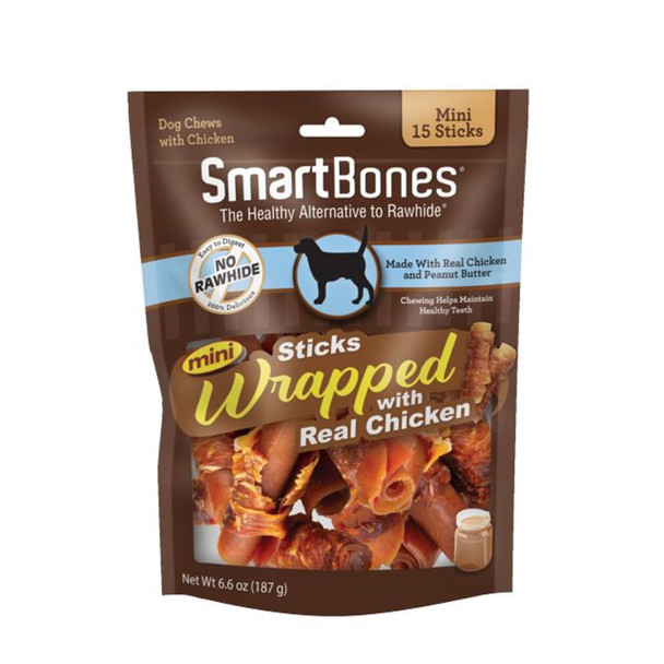 SmartBones Mini Chicken Wrapped Peanut Butter Sicks Rawhide Free Dog Chew - 15 count